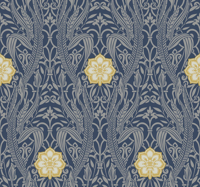 York Gatsby Damask Navy Wallpaper