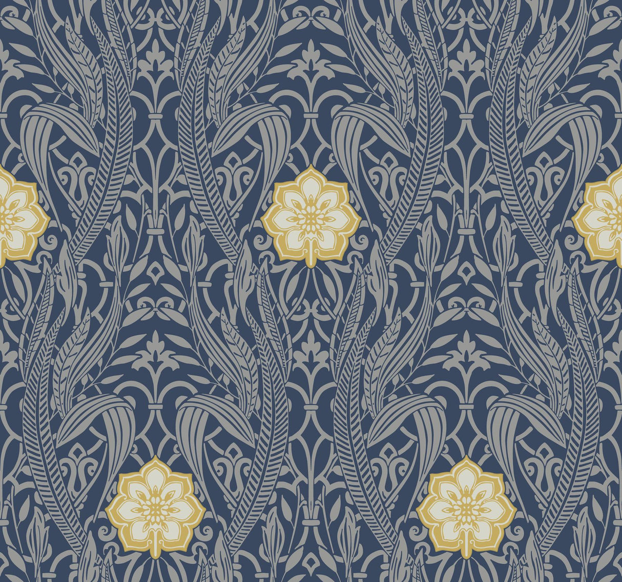 York Gatsby Damask Navy Wallpaper