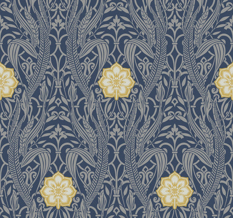 York Gatsby Damask Navy Wallpaper