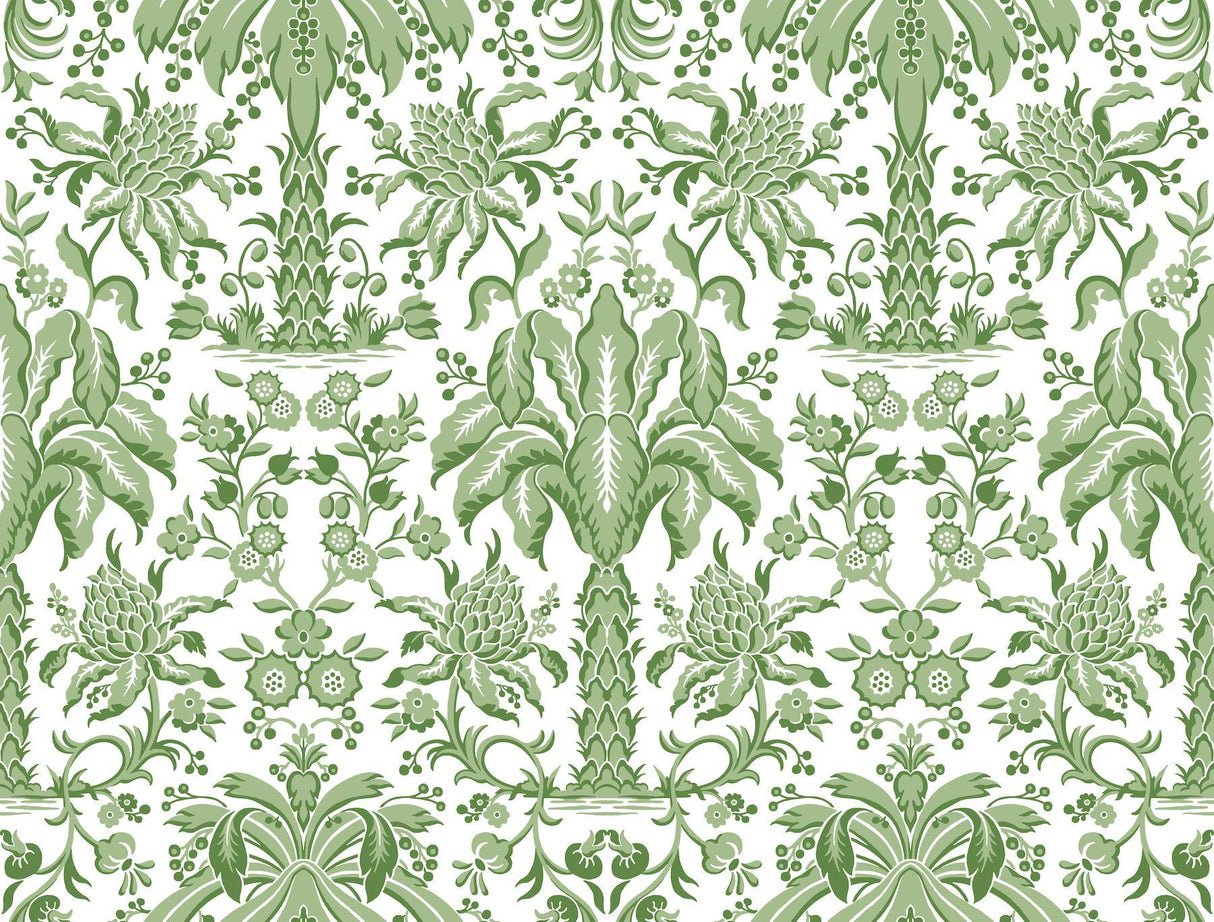 York Palmetto Palm Damask Green Wallpaper