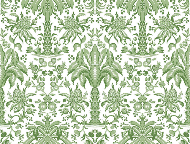 York Palmetto Palm Damask Green Wallpaper