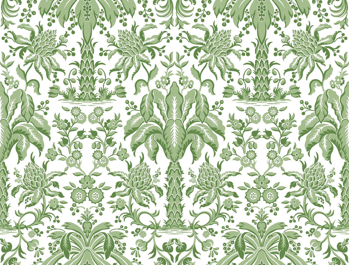 York Palmetto Palm Damask Green Wallpaper