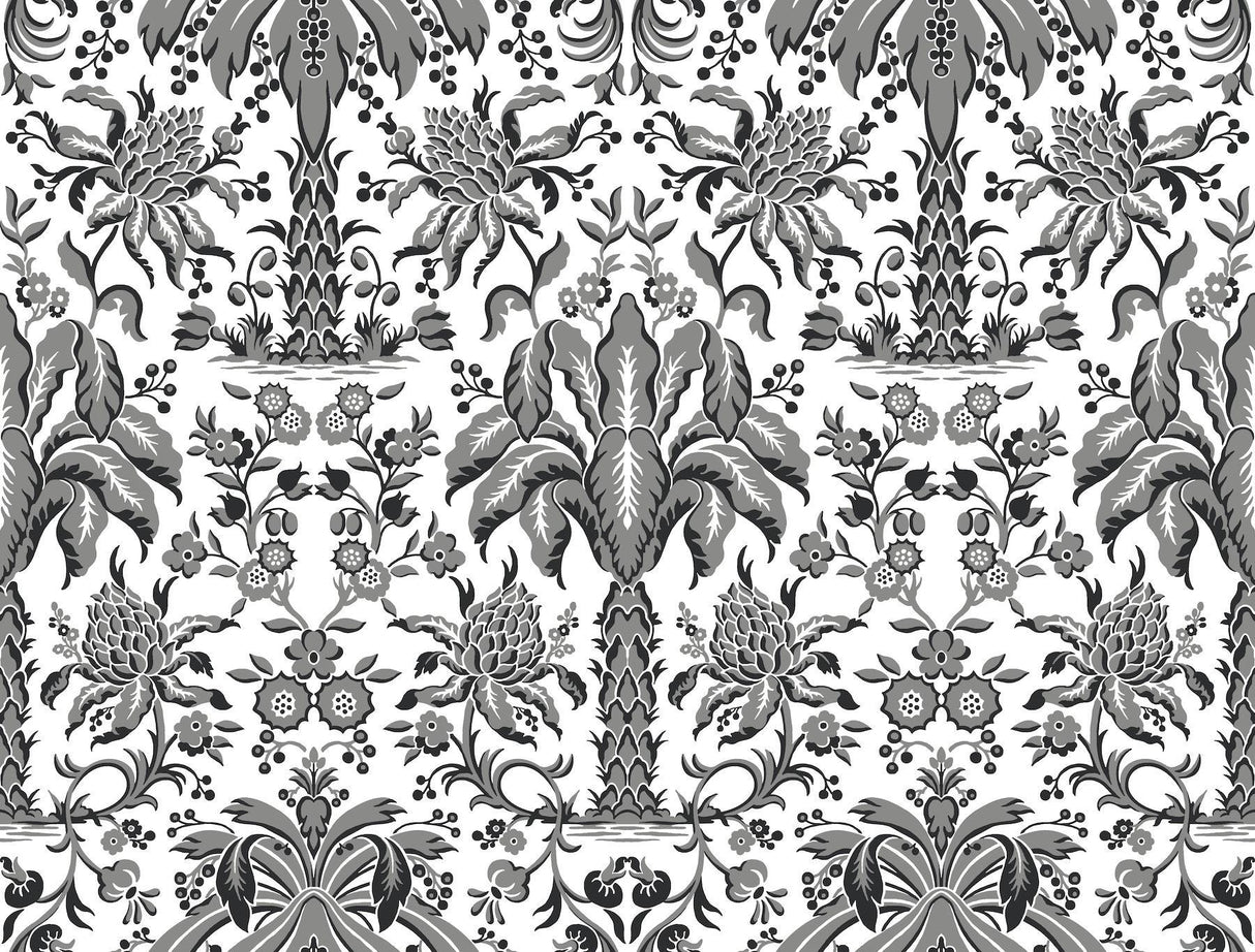 York Shell Damask Black Wallpaper
