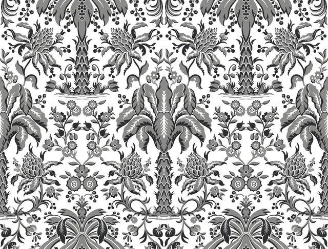 York Shell Damask Black Wallpaper