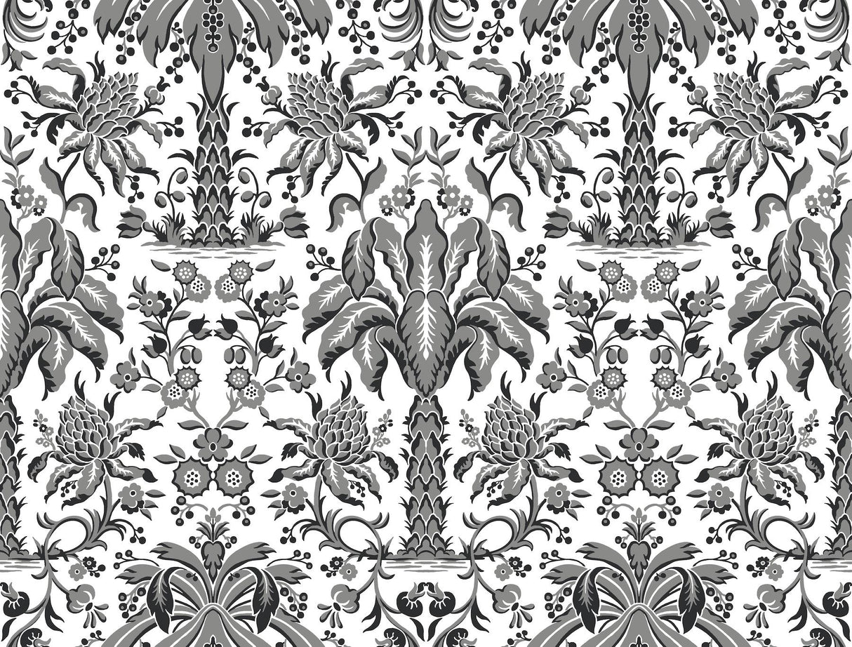York Shell Damask Black Wallpaper