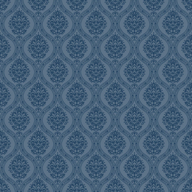 York Catherdral Damask Navy Wallpaper