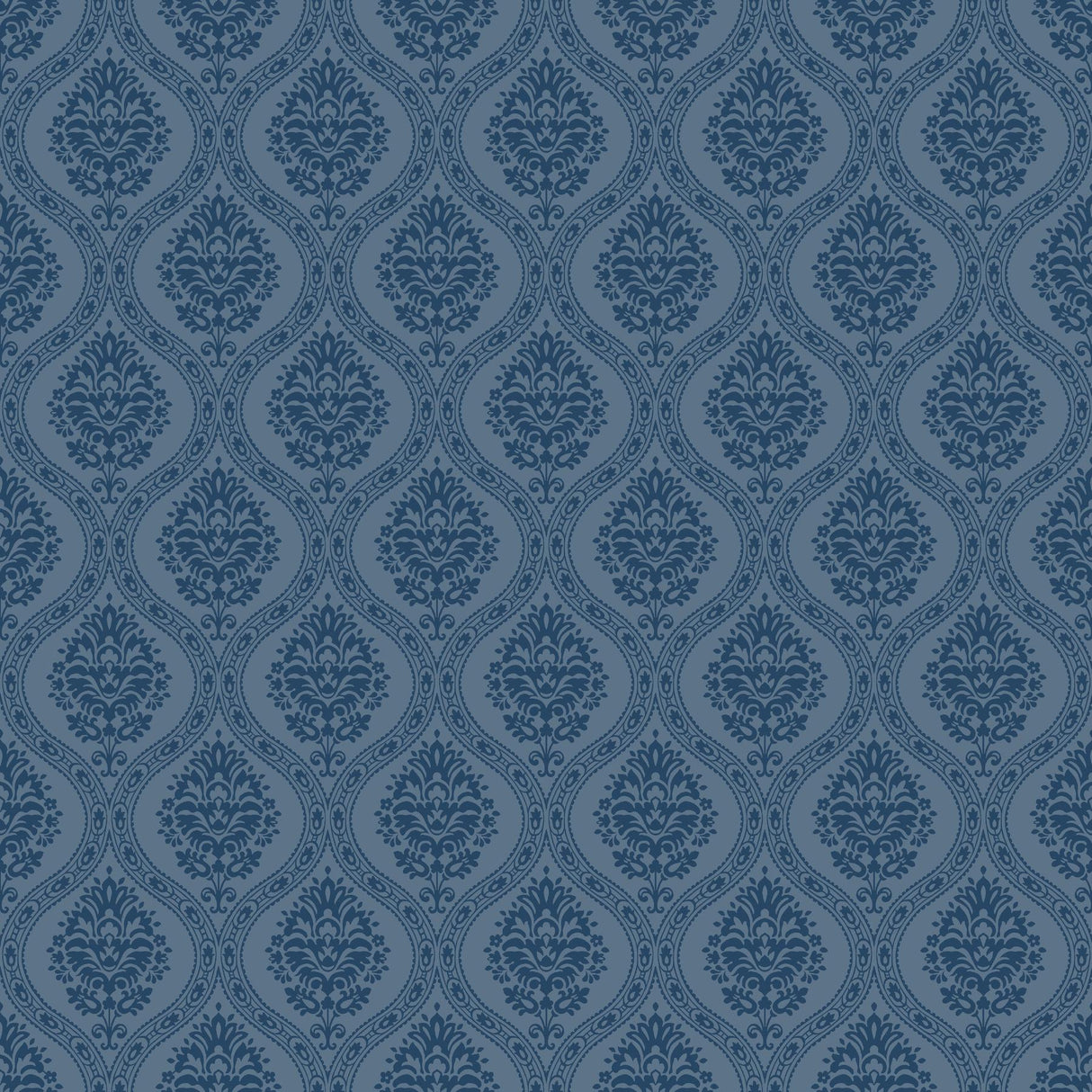 York Catherdral Damask Navy Wallpaper