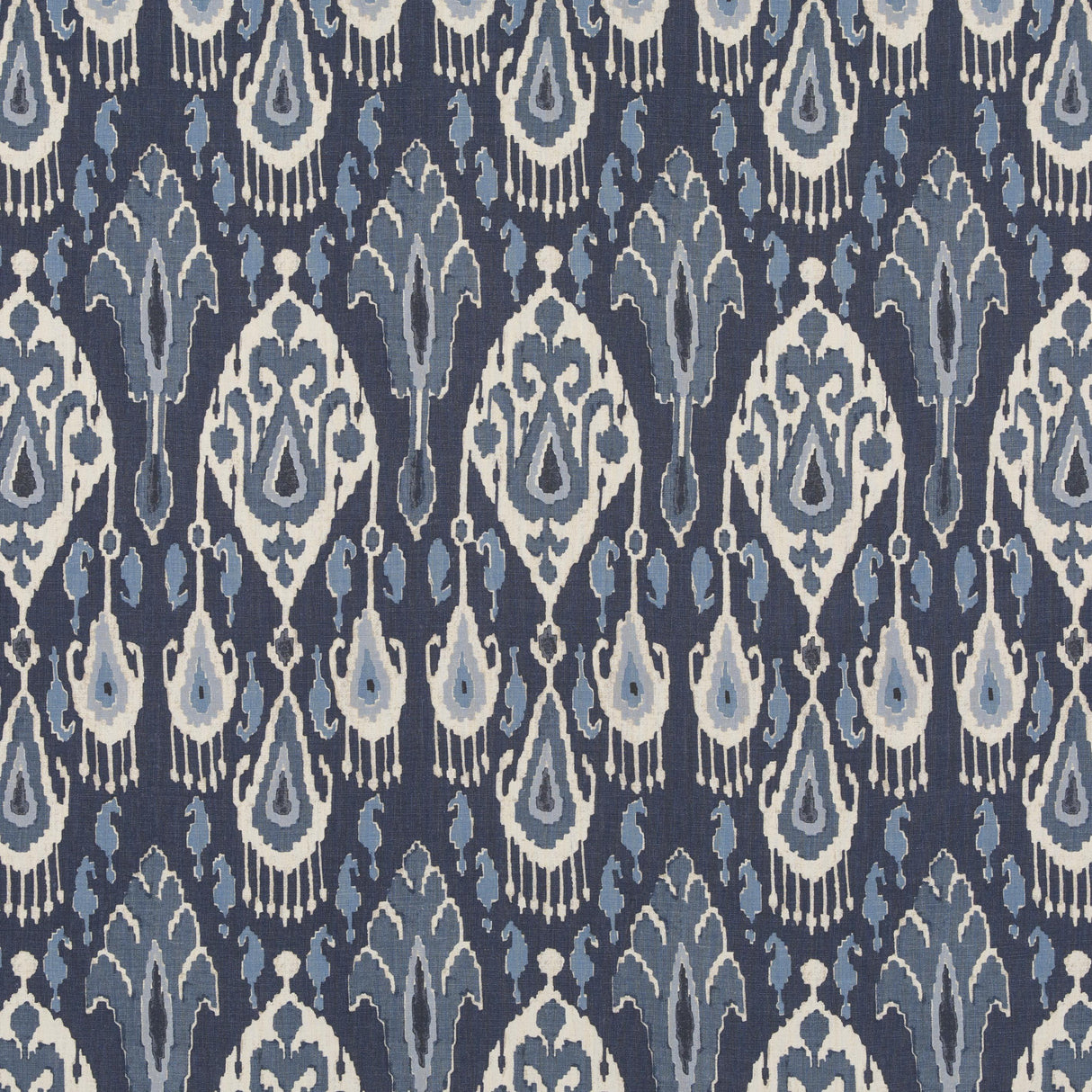 G P & J Baker IKAT BOKHARA LINEN INDIGO Fabric