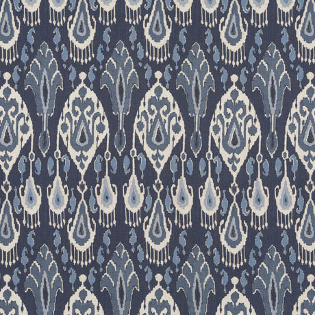 G P & J Baker IKAT BOKHARA LINEN INDIGO Fabric