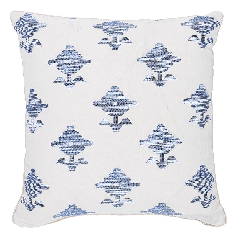 Schumacher Rubia Embroidery Blue 16" x 16" Pillow
