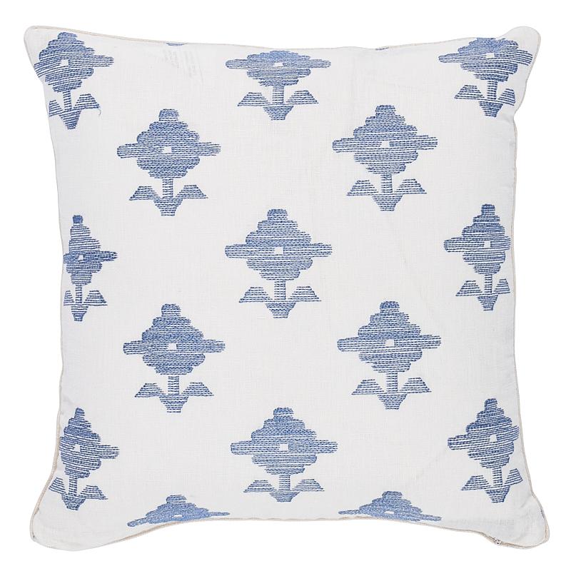 Schumacher Blue 18" x 18" Rubia Embroidery Pillow