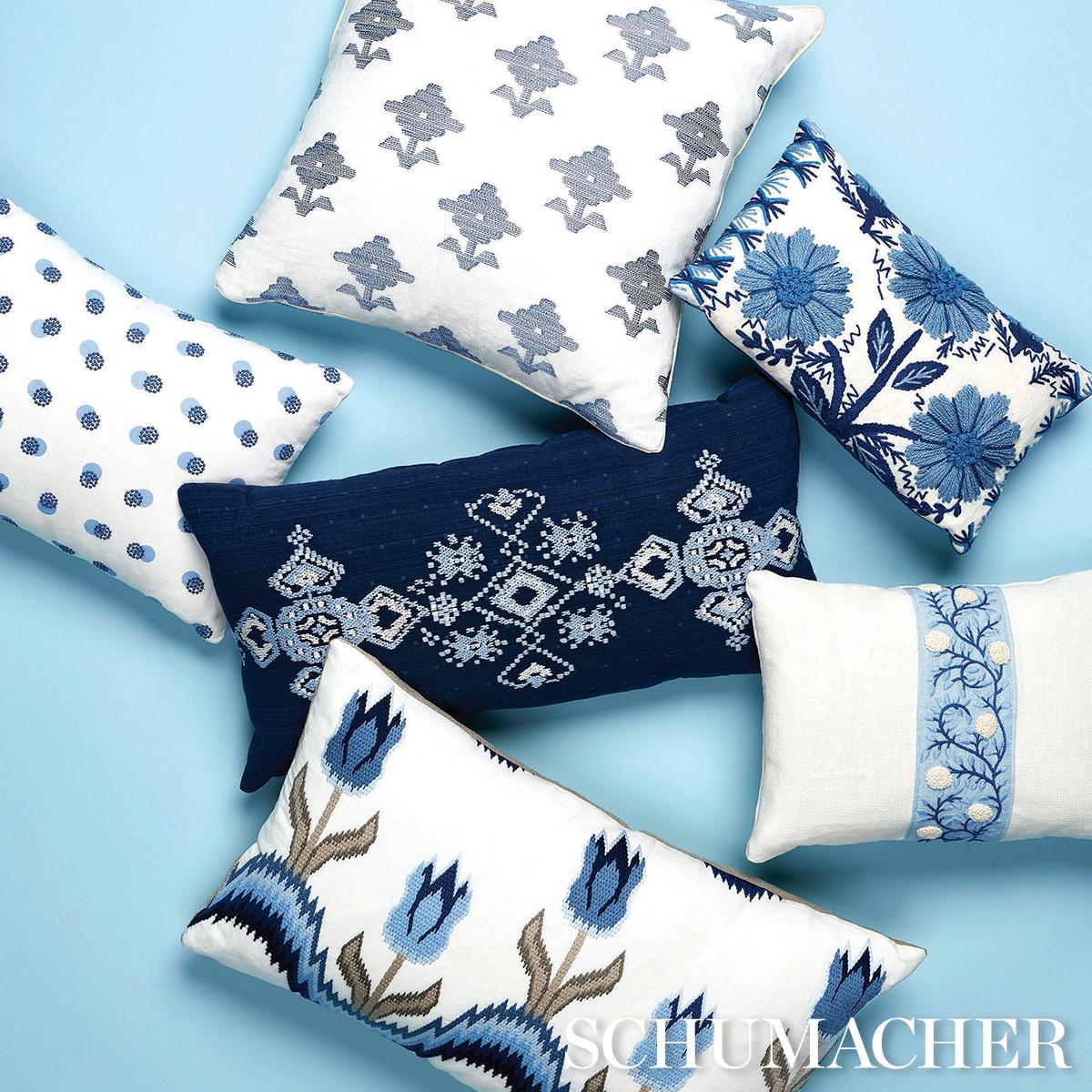 Schumacher Blue 18" x 18" Rubia Embroidery Pillow