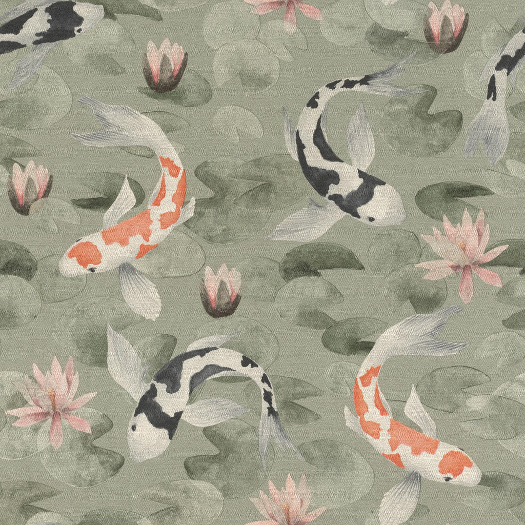 Brewster Home Fashions Nobu Koi Fish Green Wallpaper