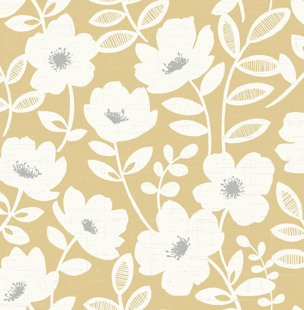 Brewster Home Fashions Bergman Mustard Scandi Flower Wallpaper