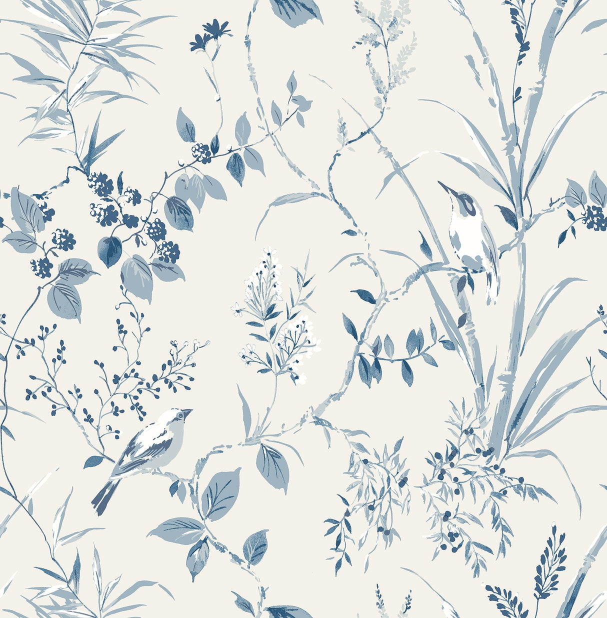Brewster Home Fashions Mariko Botanical Blue  Wallpaper