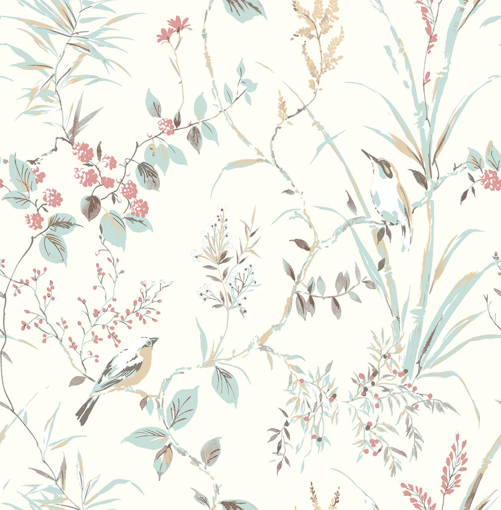 Brewster Home Fashions Mariko Cream Botanical Blue  Wallpaper
