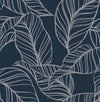 A-Street Prints Kagan Blue Large Leaf Wallpaper