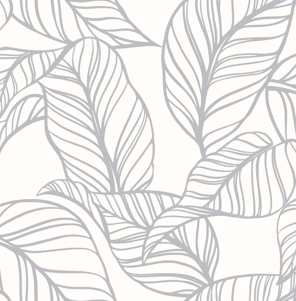 A-Street Prints Kagan Grey Large Leaf Wallpaper