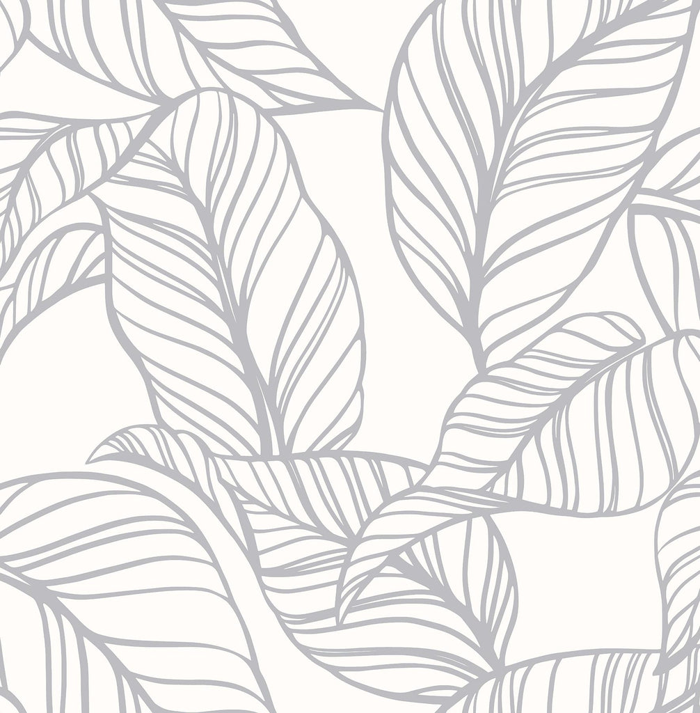 A-Street Prints Kagan Large Leaf Grey Wallpaper