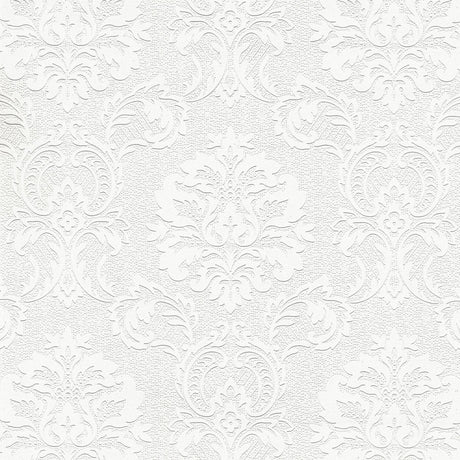 Brewster Home Fashions Plouf White Damask Paintable Wallpaper
