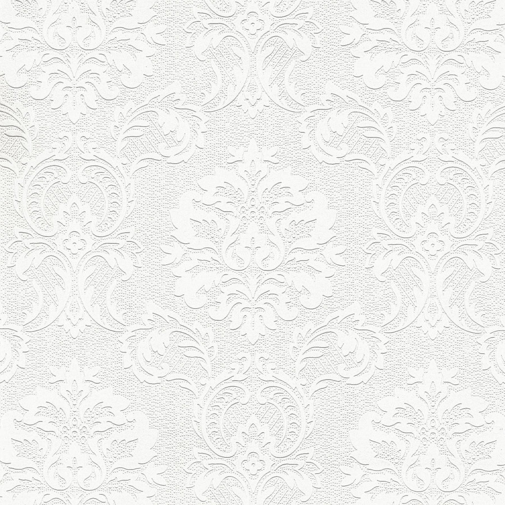 Brewster Home Fashions Plouf White Damask Paintable Wallpaper
