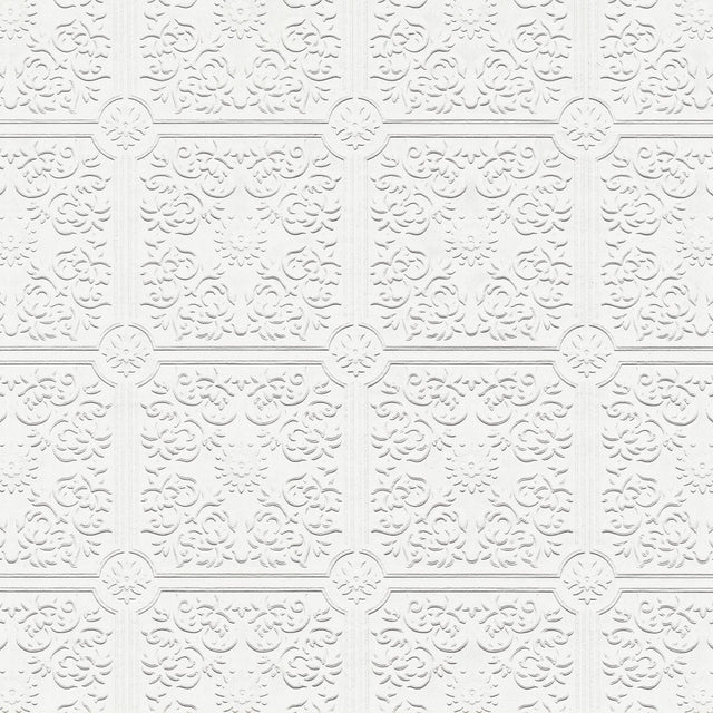 Brewster Home Fashions Nico White Tin Ceiling Square Paintable Wallpaper