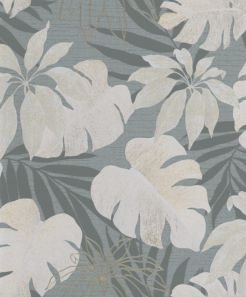 Brewster Home Fashions Nona Grey Tropical Leaves Wallpaper
