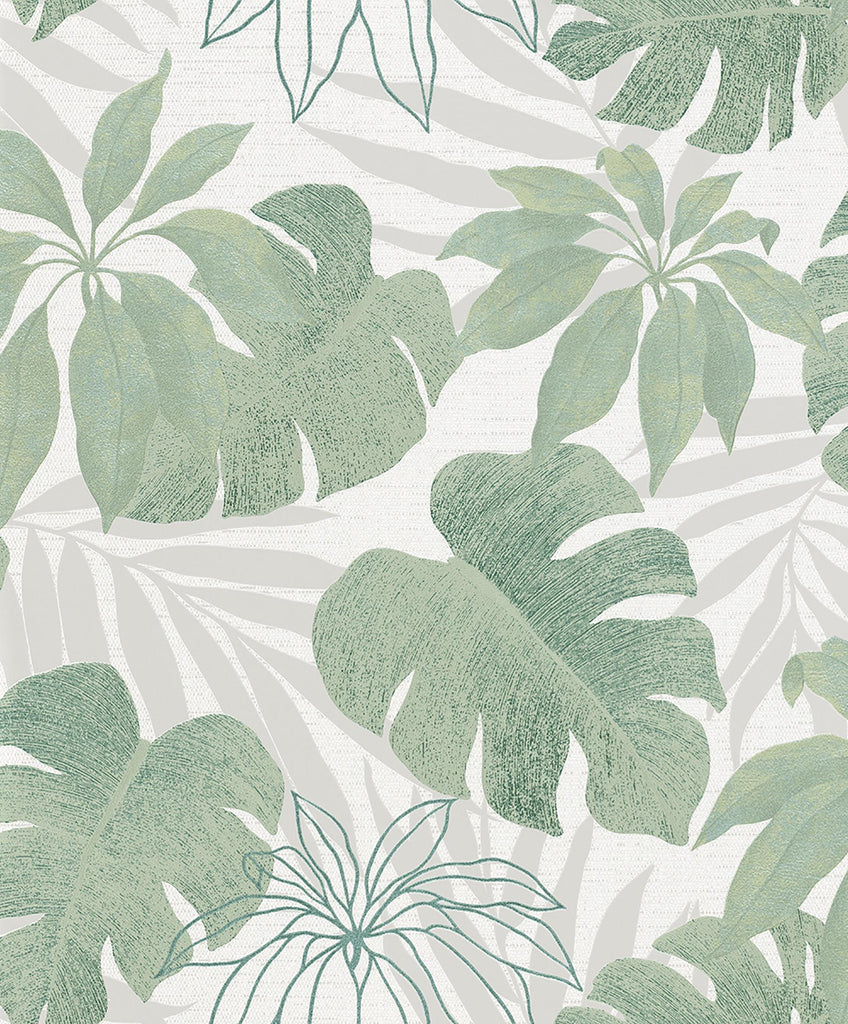 Brewster Home Fashions Nona Green Tropical Leaves Wallpaper