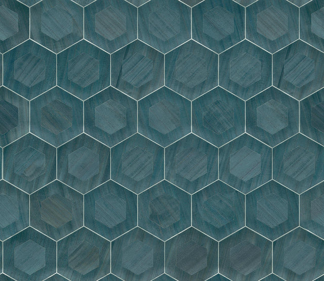 A-Street Prints Shunan Blue Wood Veneer Inlay Wallpaper