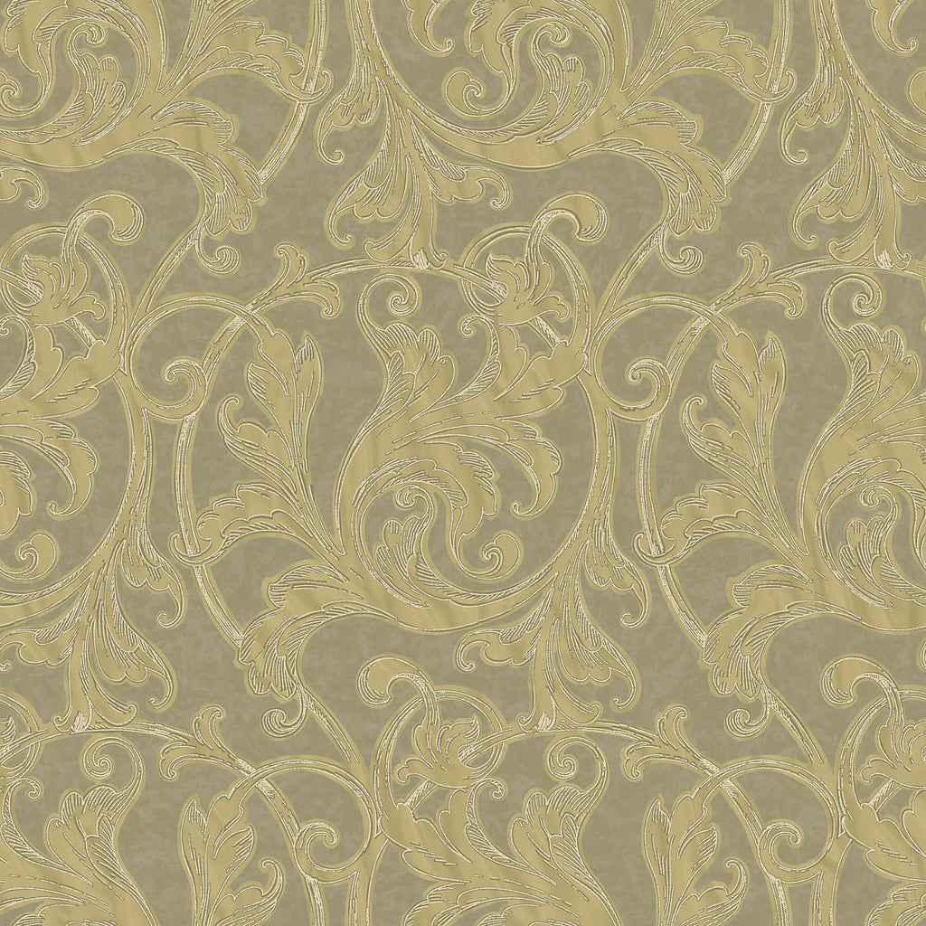 Brewster Home Fashions Gold Acanthus Leaf Scroll Wallpaper