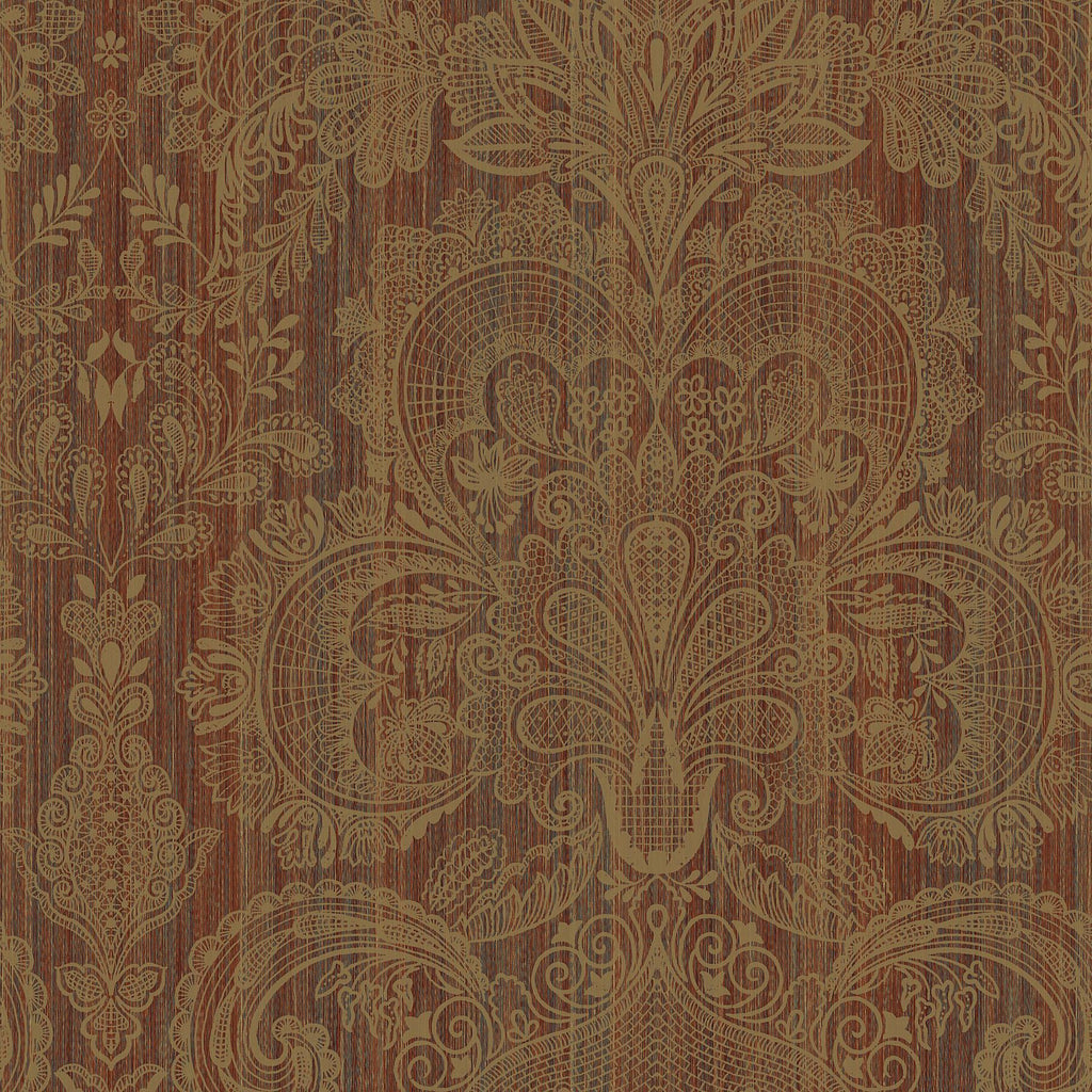 Brewster Home Fashions Red Lace Damask Wallpaper