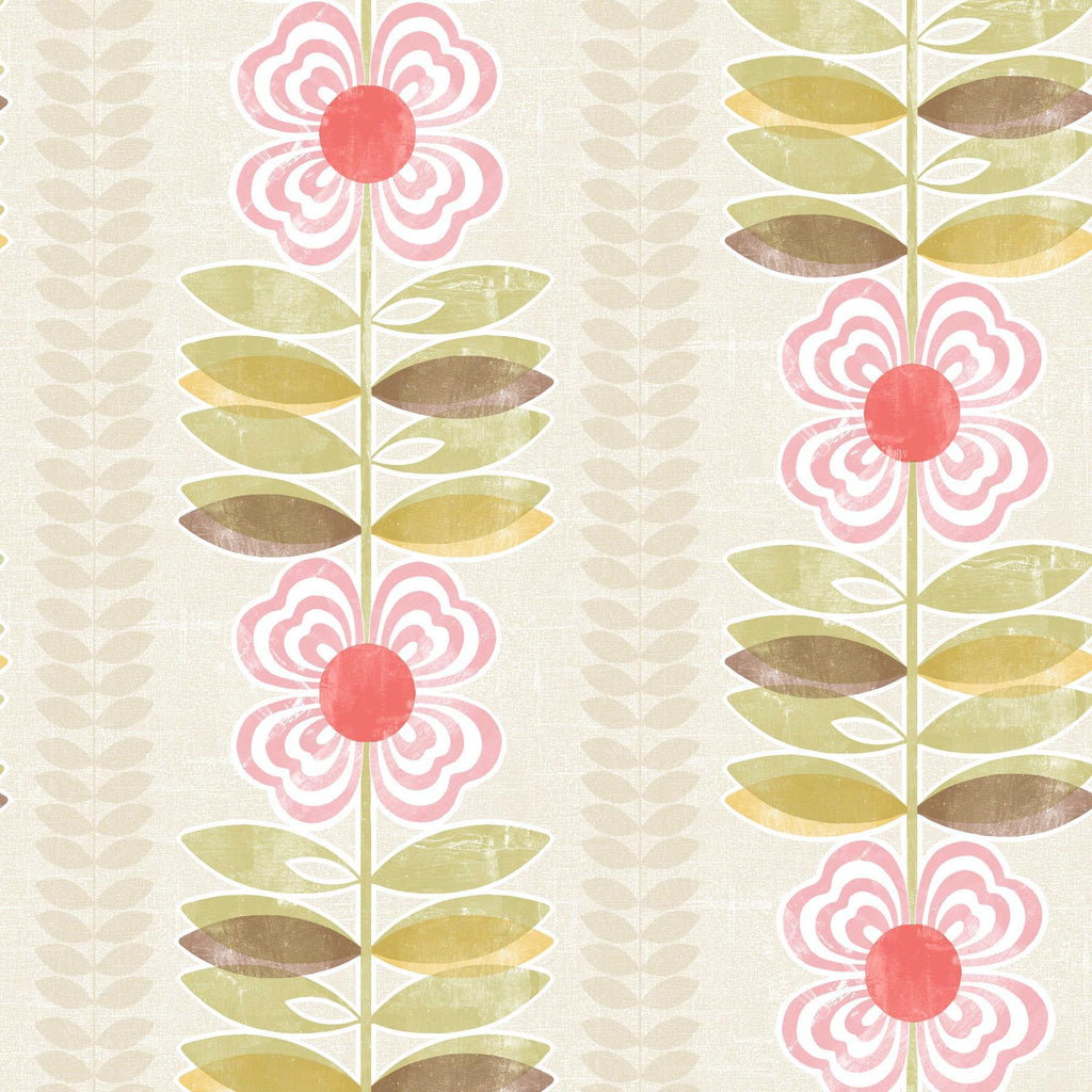 Brewster Home Fashions Flora Pink Modern Floral Stripe Wallpaper