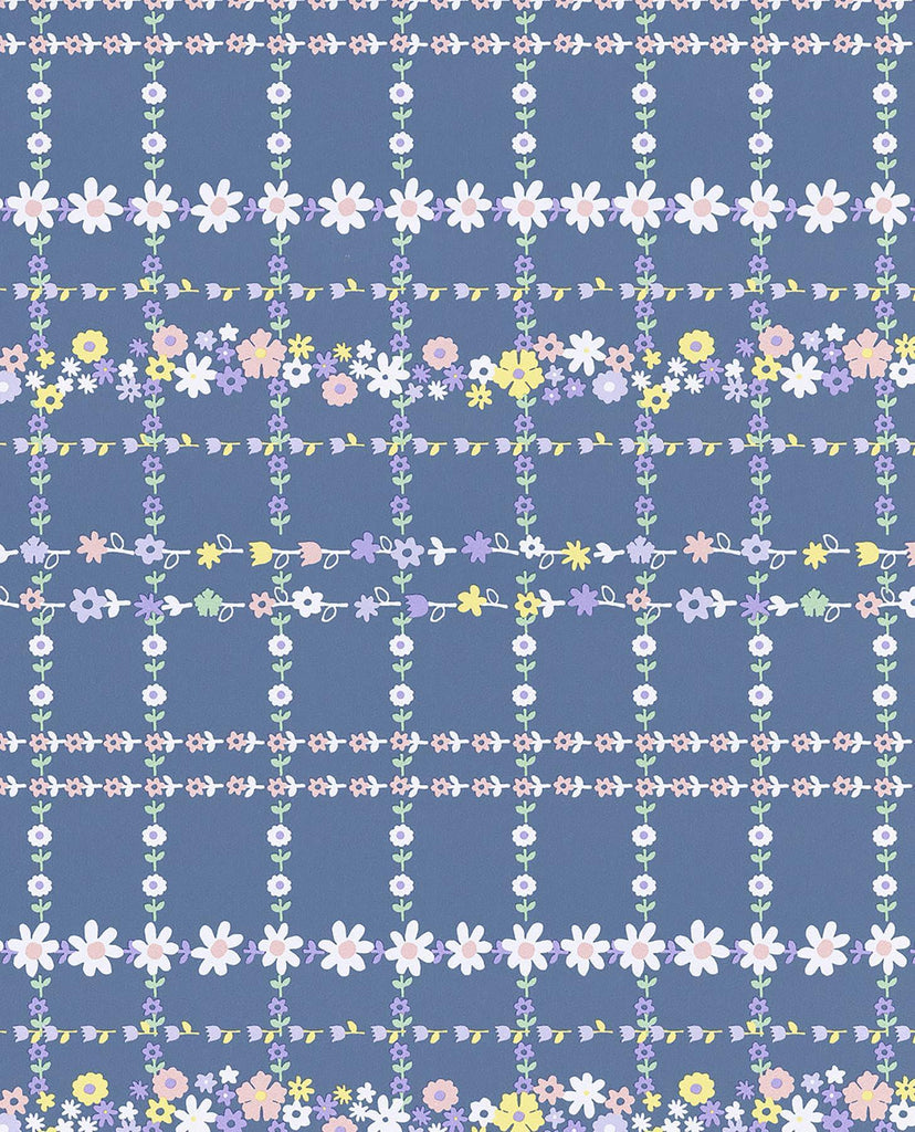 Brewster Home Fashions Belina Blue Flower Check Wallpaper