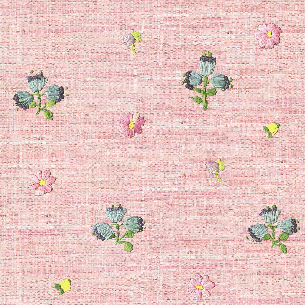 Brewster Home Fashions Gerda Pink Hand Embroidered Raffia Look Wallpaper
