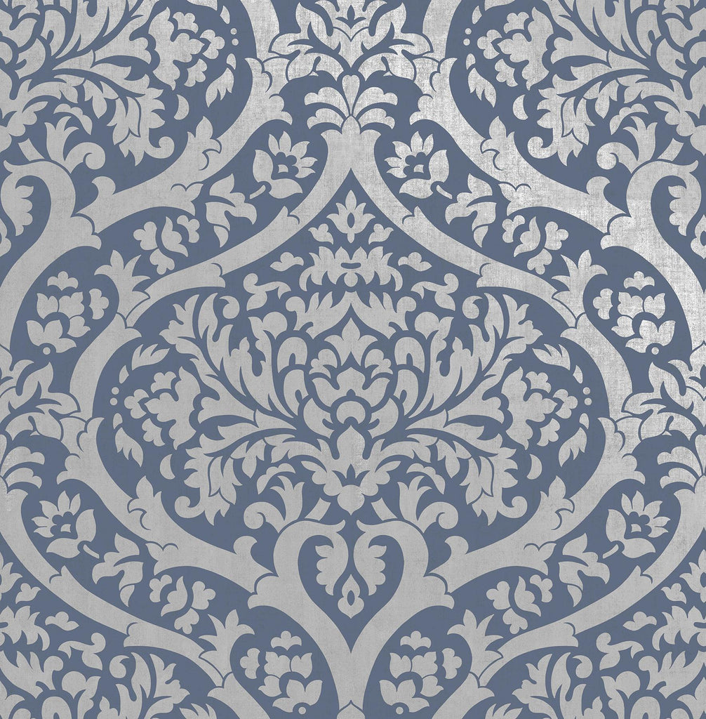 Brewster Home Fashions Sandringham Blue Damask Wallpaper