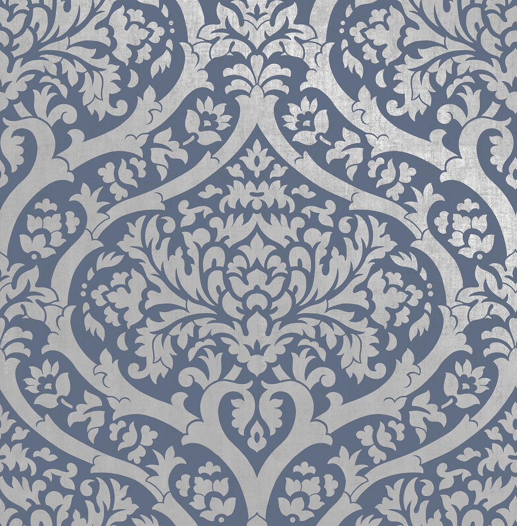 Brewster Home Fashions Sandringham Damask Blue Wallpaper