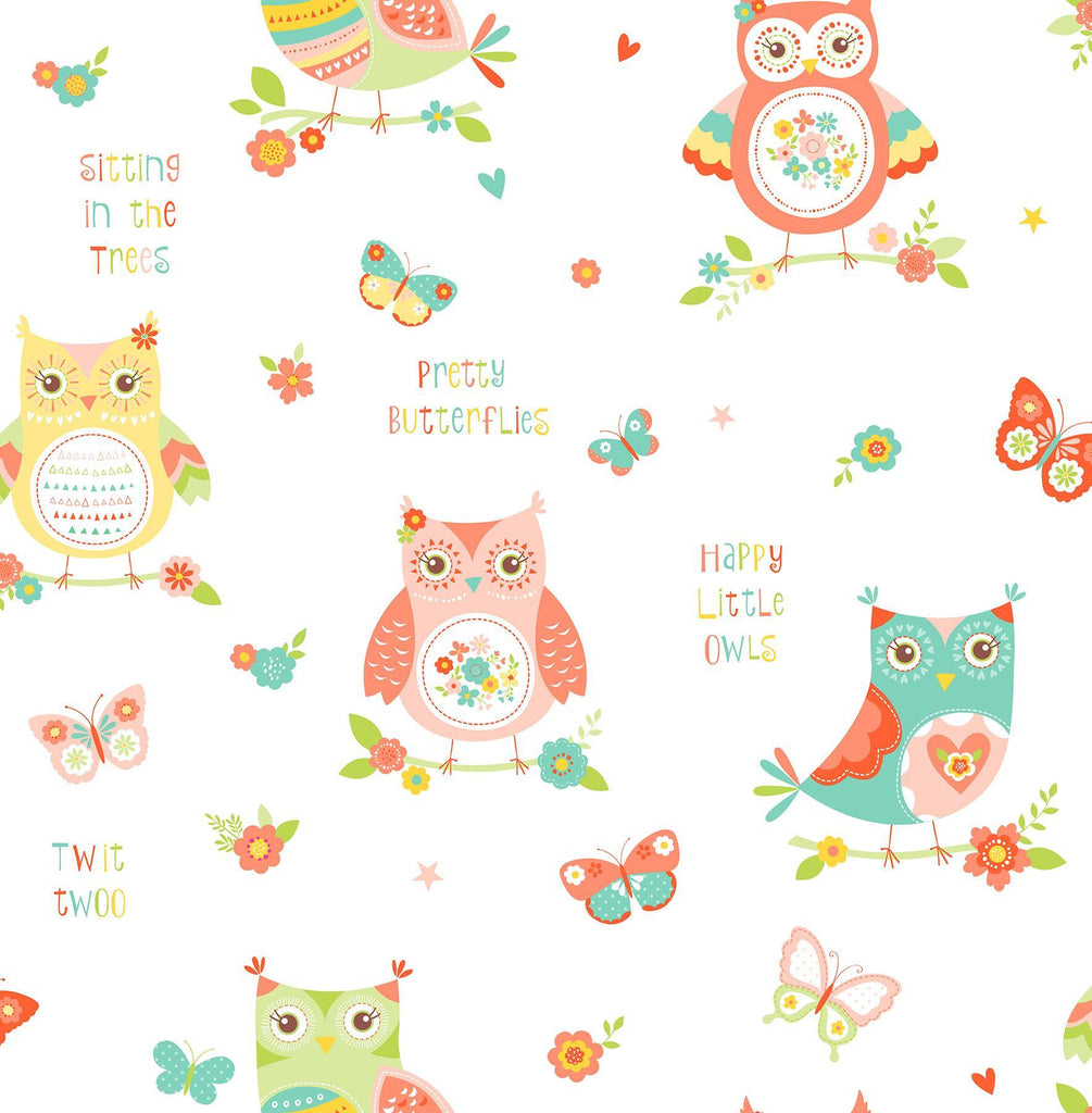 Brewster Home Fashions Flynn White Owls Wallpaper