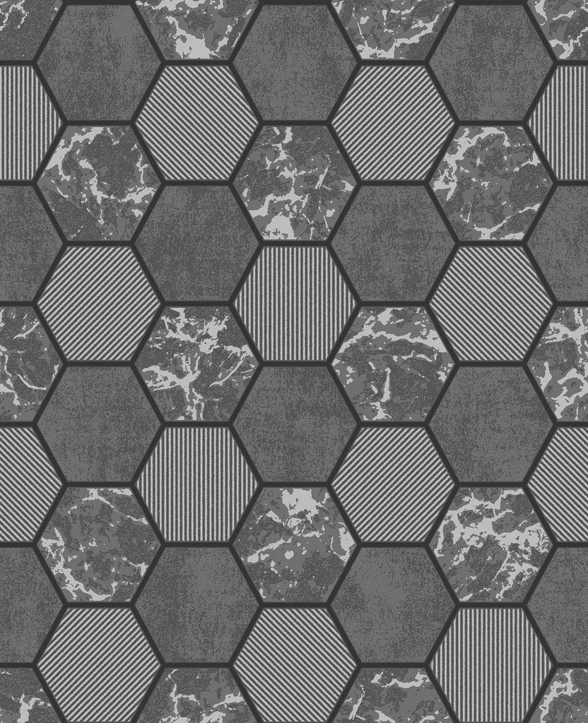 Brewster Home Fashions Ceramica Black Hexagon Tile Wallpaper
