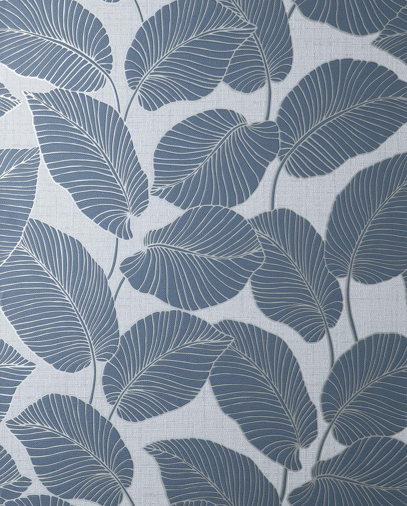 Brewster Home Fashions Larson Blue Leaf Wallpaper