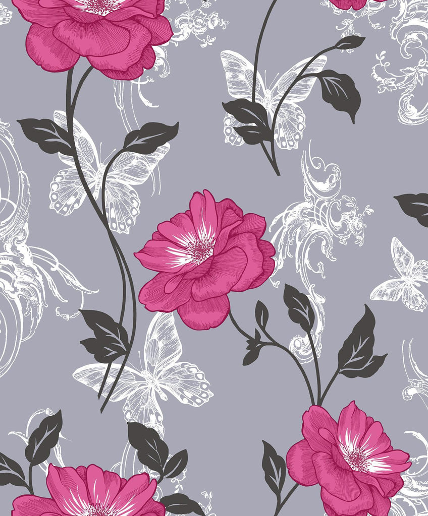 Brewster Home Fashions Millie Pink Floral Wallpaper