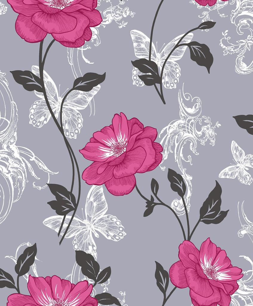 Brewster Home Fashions Millie Floral Pink Wallpaper