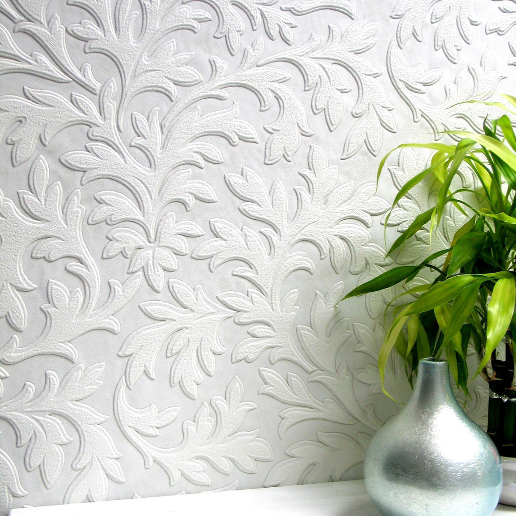 Brewster Home Fashions High Leaf Paintable Textured Vinyl Wallpaper