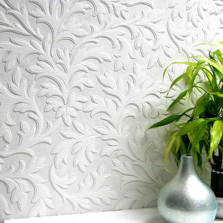 Brewster Home Fashions High Leaf Textured Vinyl Paintable Wallpaper