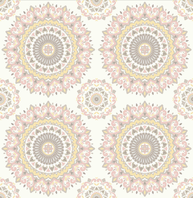 A-Street Prints Gemma Light Pink Boho Medallion Wallpaper
