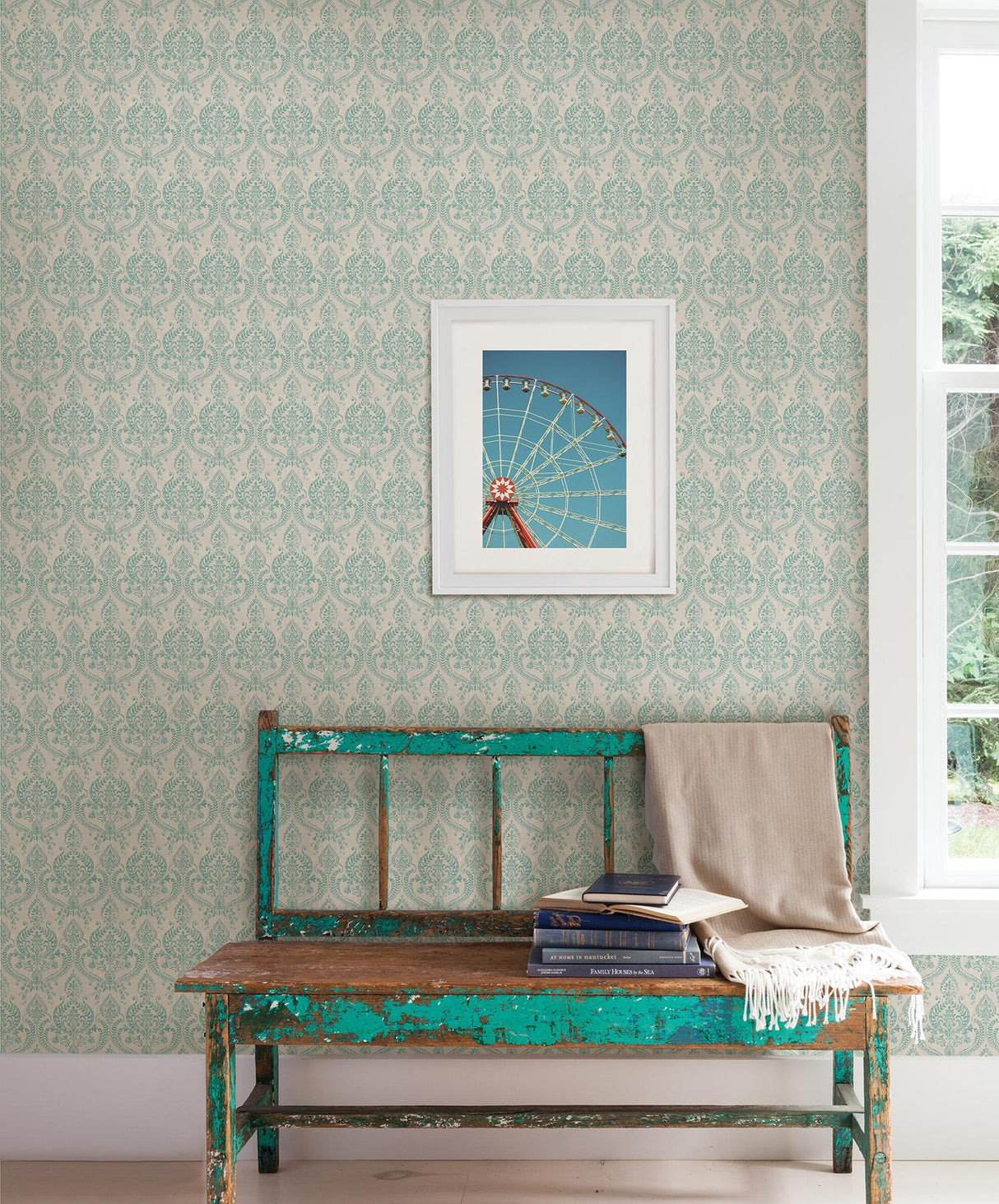 A-Street Prints Waverly Turquoise Petite Damask Wallpaper
