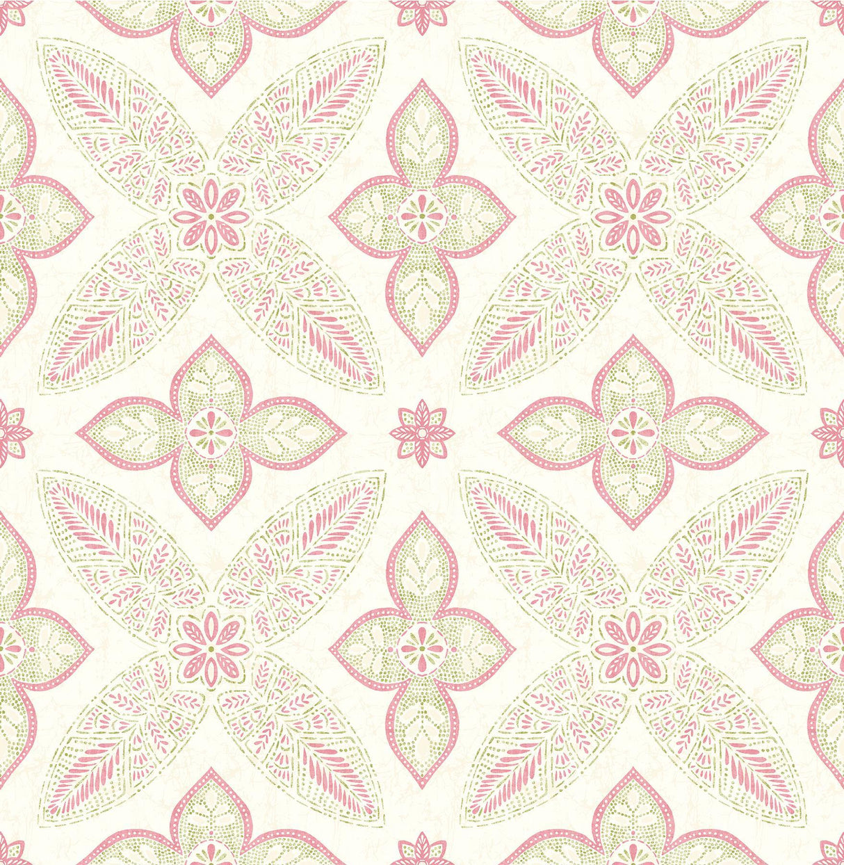 A-Street Prints Off Beat Ethnic Pink Geometric Floral Wallpaper