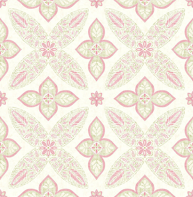 A-Street Prints Off Beat Ethnic Pink Geometric Floral Wallpaper