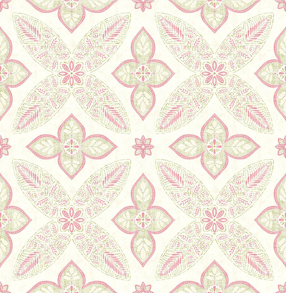 A-Street Prints Off Beat Ethnic Pink Geometric Floral Wallpaper