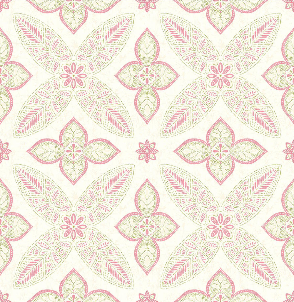 A-Street Prints Off Beat Ethnic Geometric Floral Pink Wallpaper