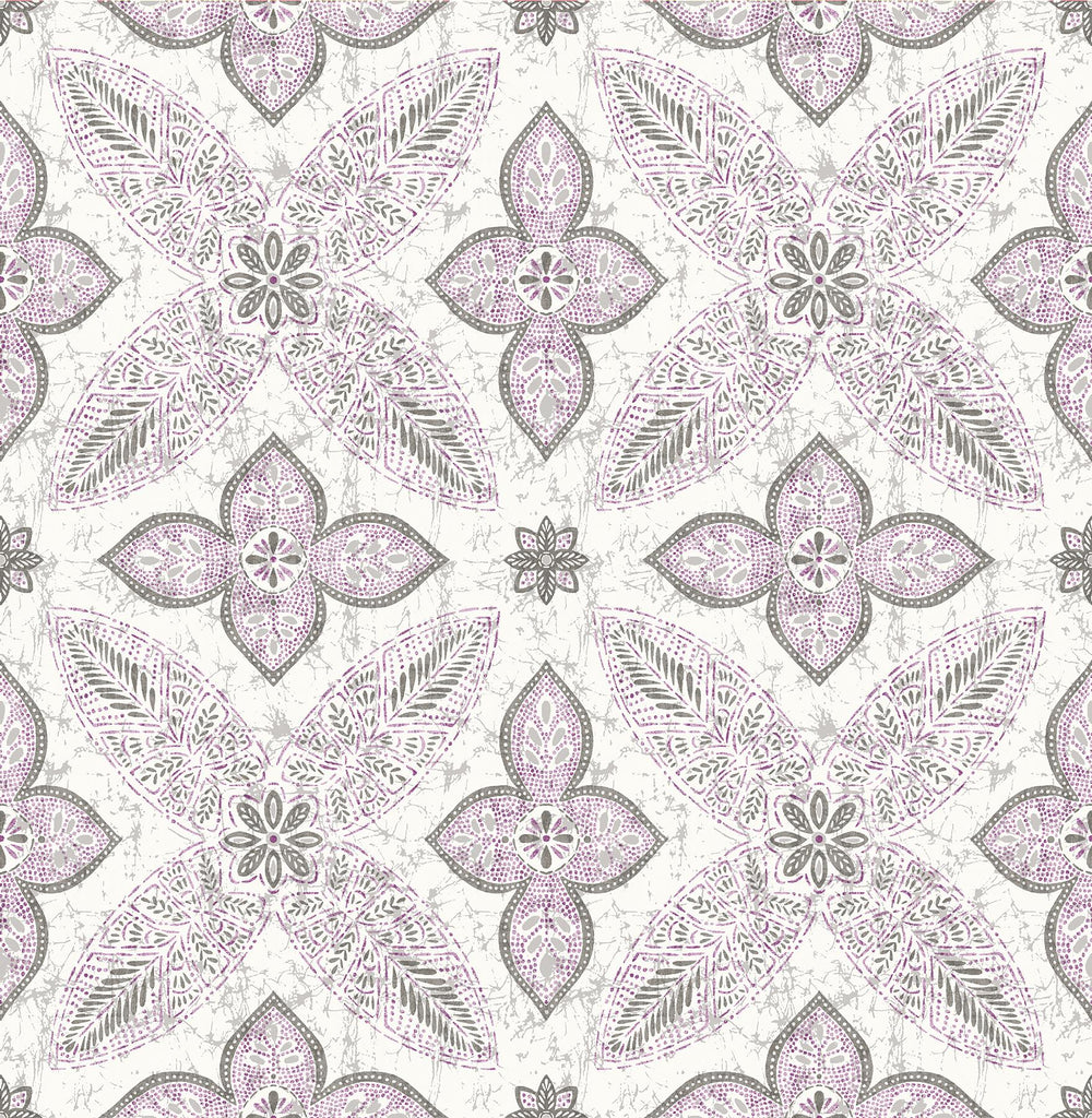A-Street Prints Off Beat Ethnic Geometric Floral Violet Wallpaper